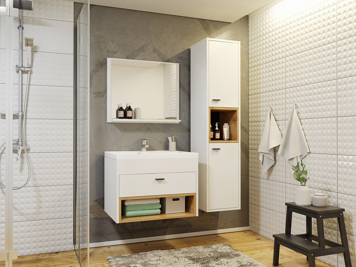 Set za kupatilo Velum I (Belo + Artisan hrast)
