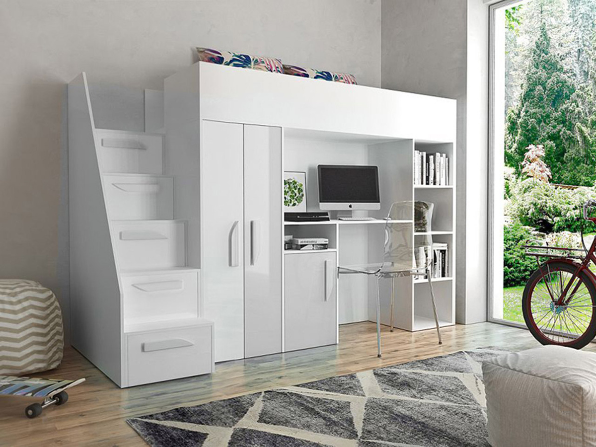 Izdignuti krevet Hartford 192 (Belo + Sjajno belo)