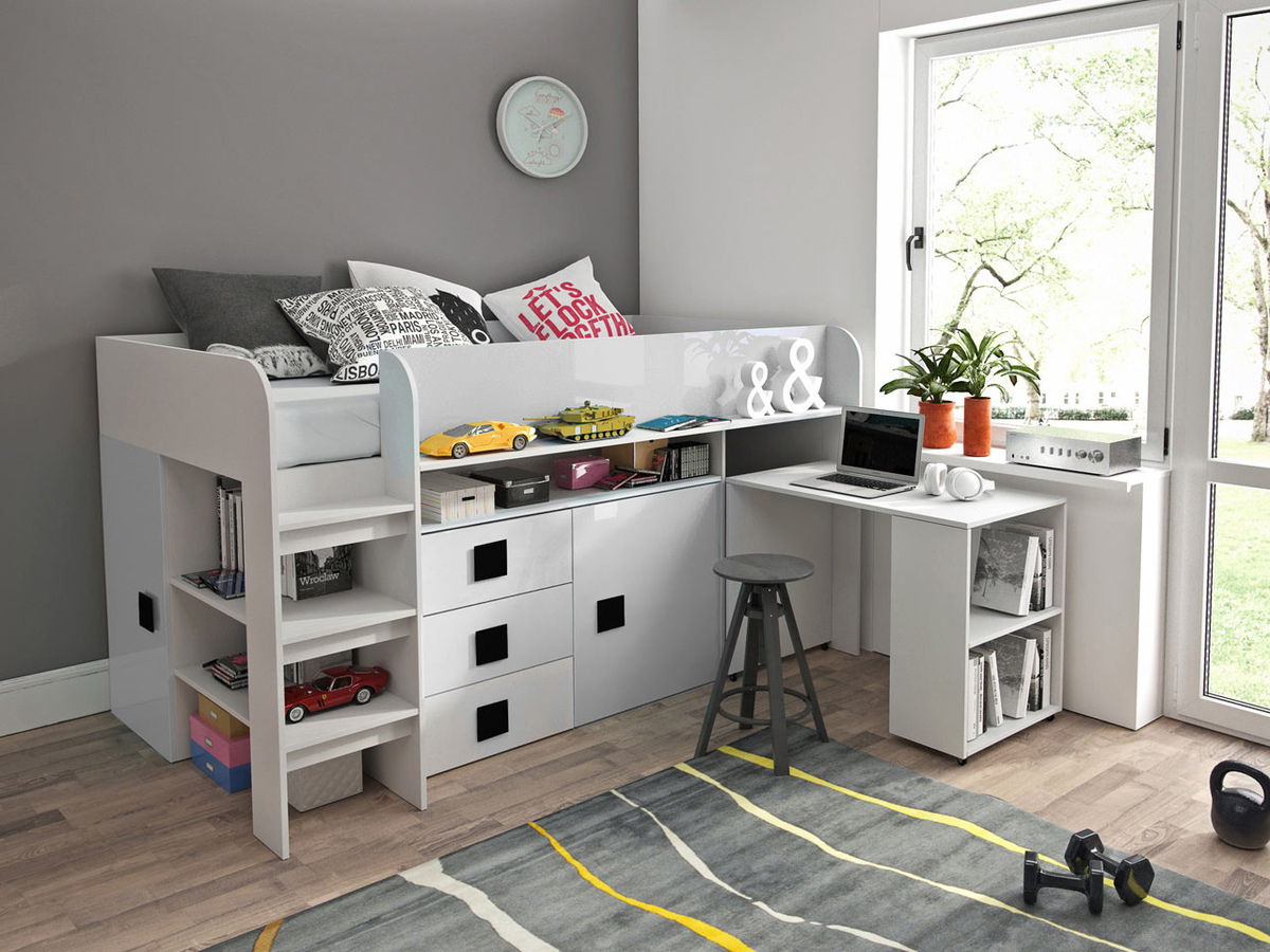 Krevet Hartford 190 (Belo + Sjajno belo + Sjajno crna)