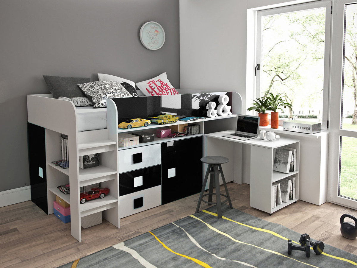 Krevet Hartford 190 (Belo + Sjajno crna + Sjajno belo)