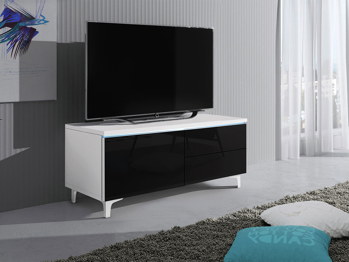 TV komoda Uva III (Belo + Sjajno crna)
