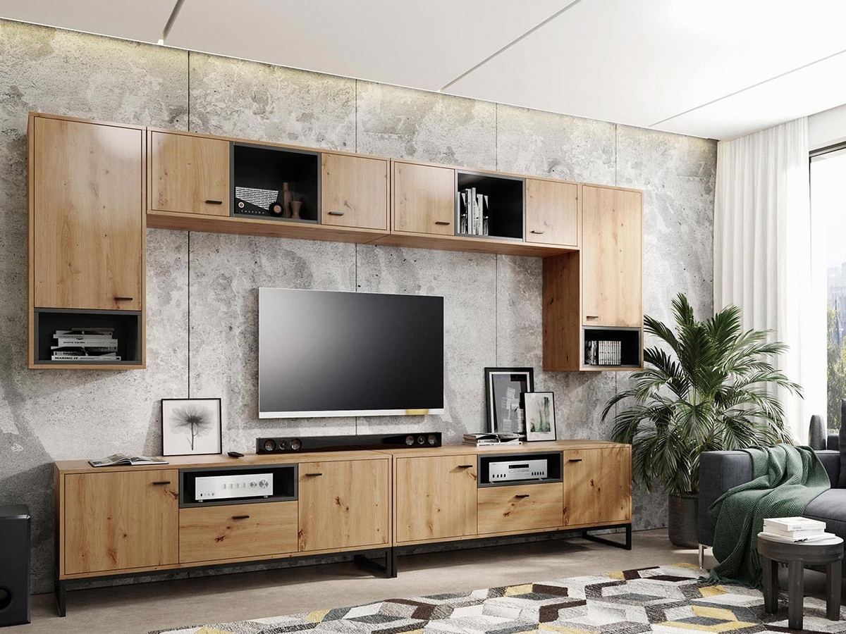 Set za dnevnu sobu Baltesi 113 (Zanatski hrast + Crno)