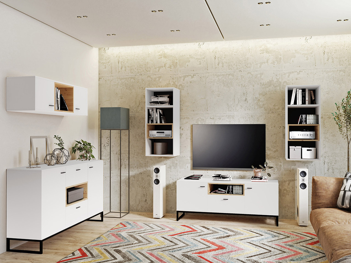 Set za dnevnu sobu Baltesi 114 (Belo + Zanatski hrast)