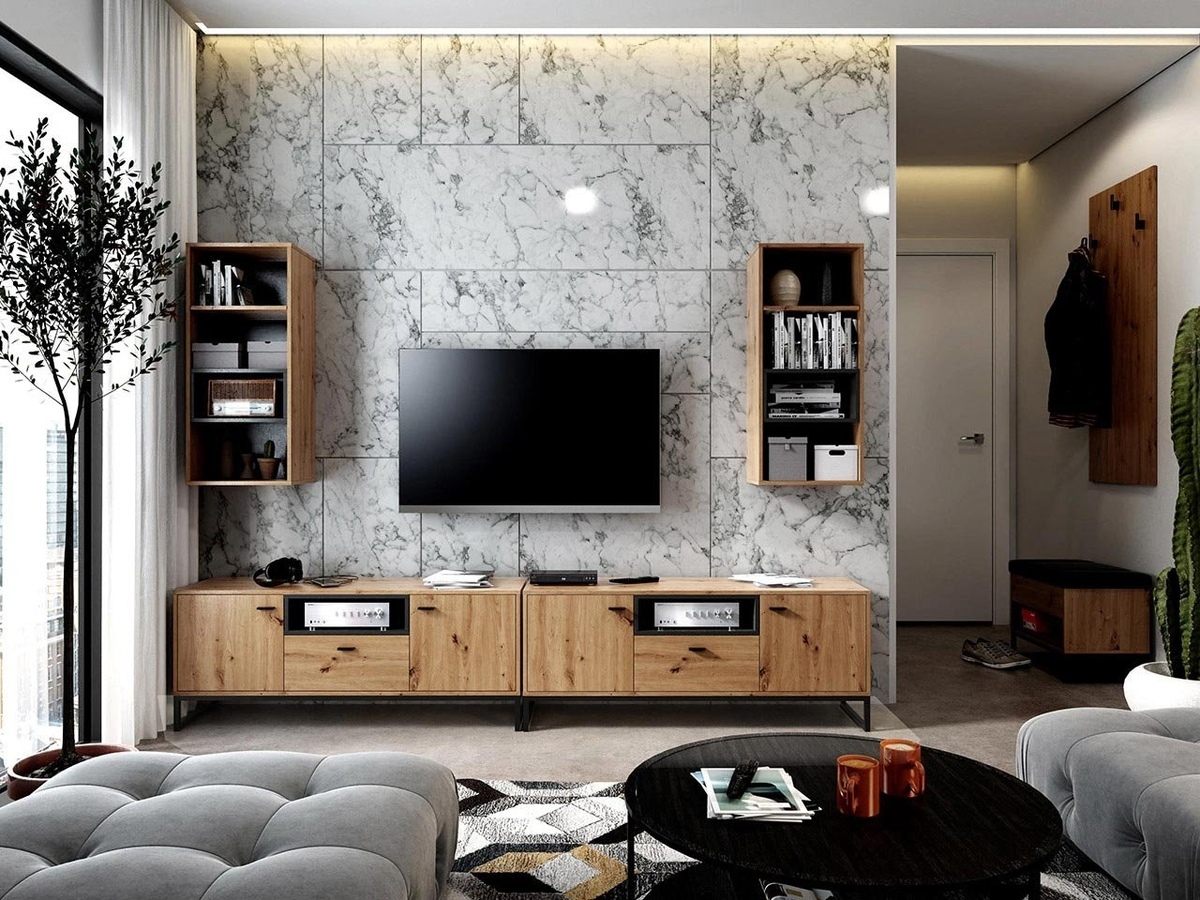 Set za dnevnu sobu Baltesi 115 (Zanatski hrast + Crno)