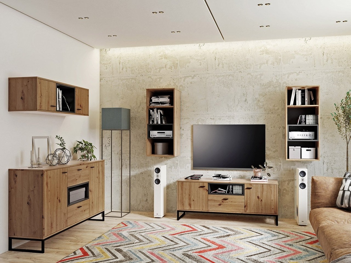 Set za dnevnu sobu Baltesi 114 (Zanatski hrast + Crno)