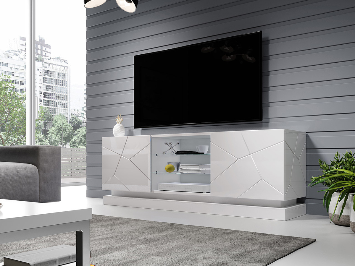 TV komoda Linar (Belo + Sjajno belo)