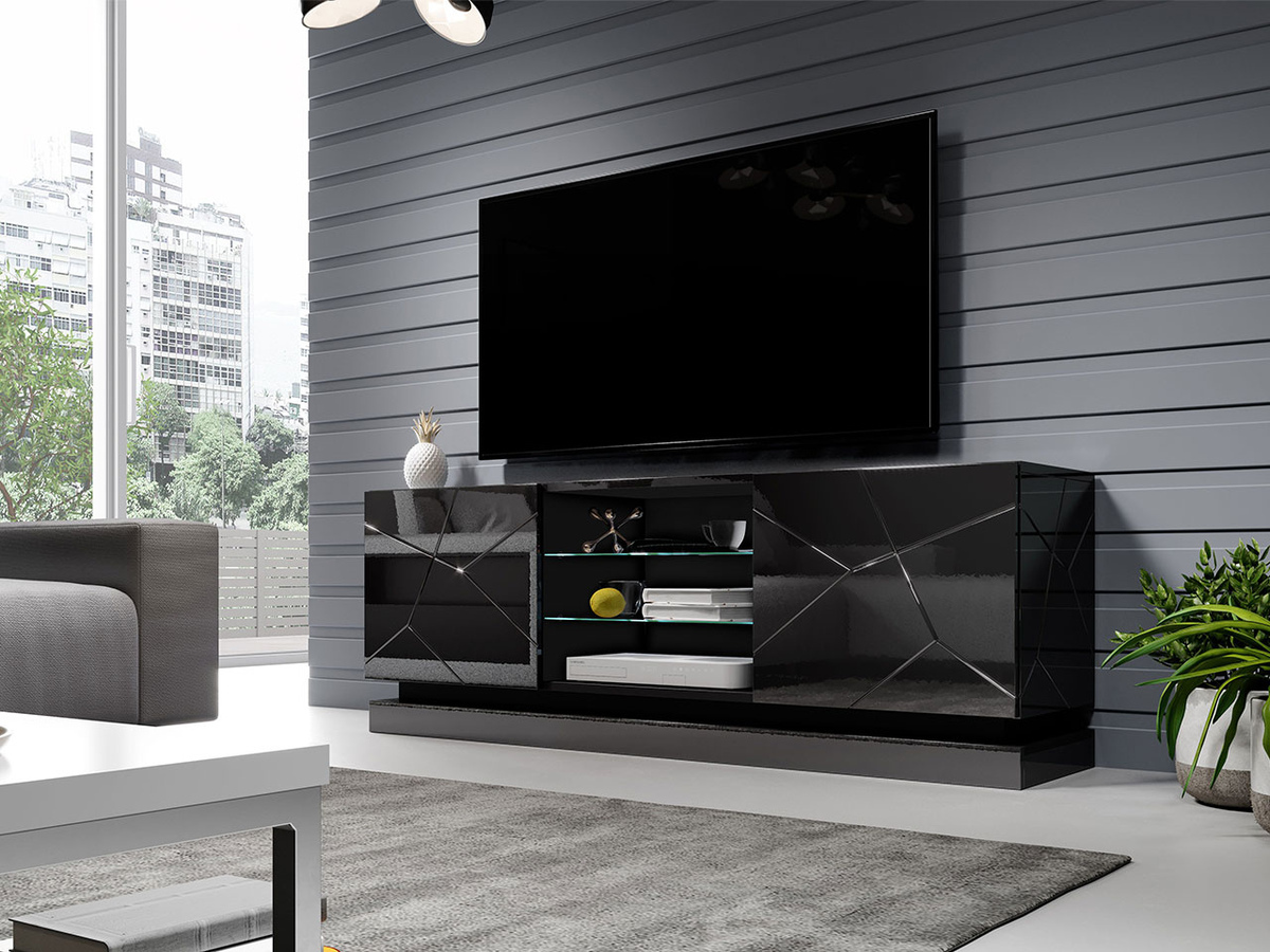 TV komoda Linar (Crno + Sjajno crna)