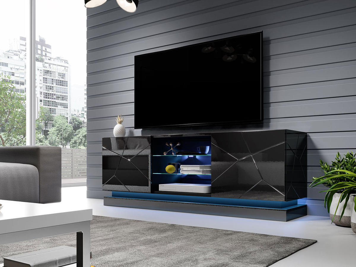 TV komoda Linar (Crno + Sjajno crna)