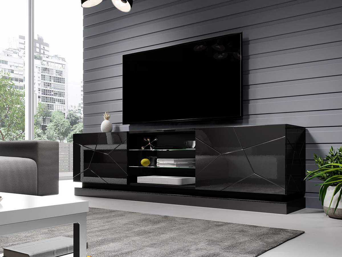 TV komoda Linar I (Crno + Sjajno crna)