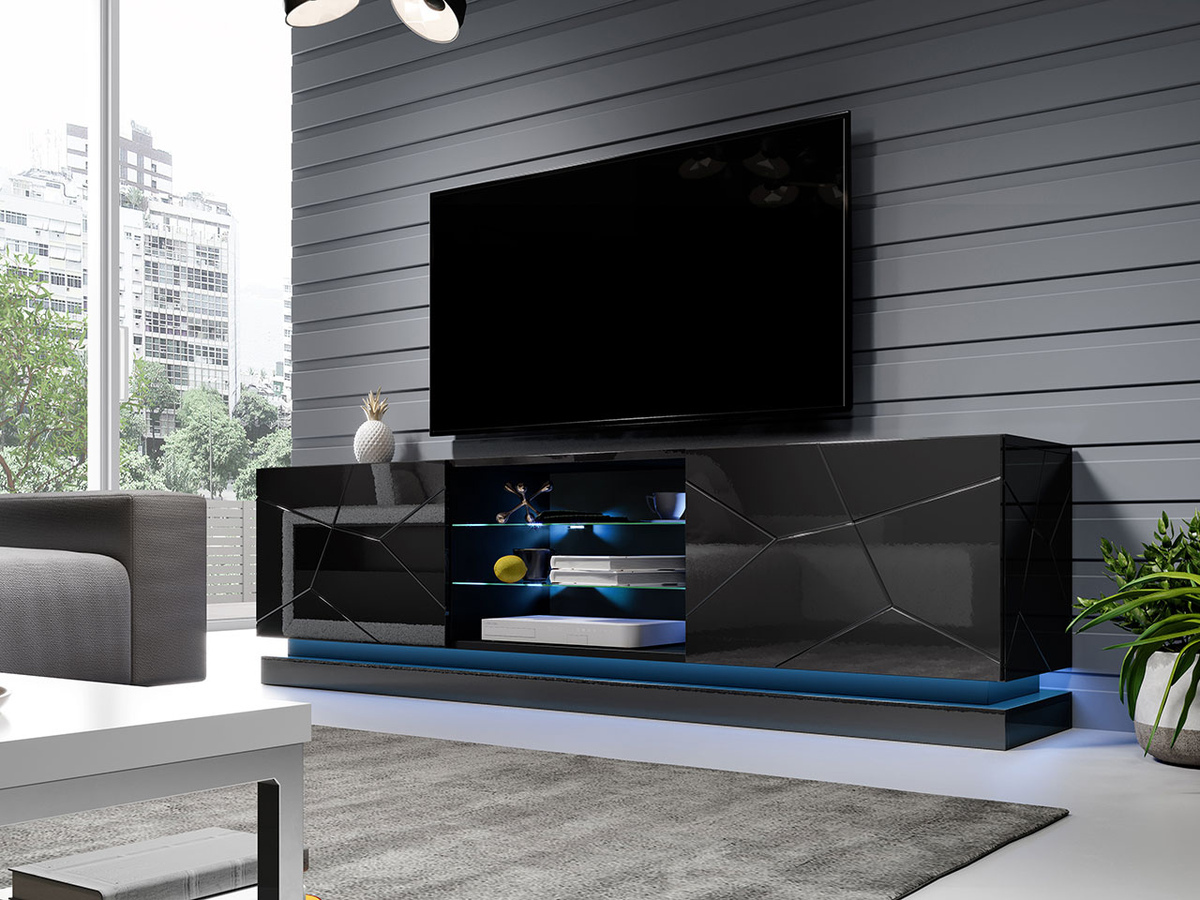 TV komoda Linar I (Crno + Sjajno crna)
