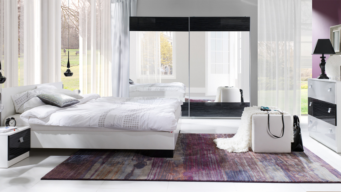 Noćni ormarić Murrieta 111 (Sjajno belo + Crna visoki sjaj)