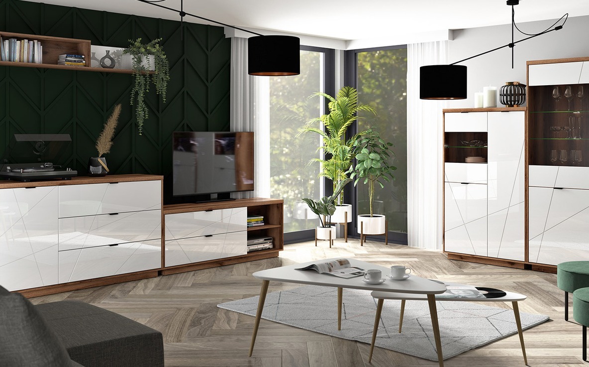 Zidna polica Fivale 101 (Tamni Delano hrast + Sjajno belo)