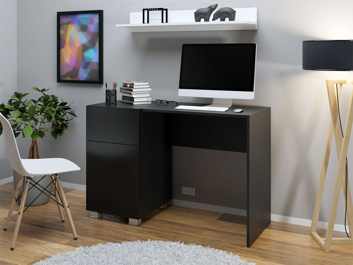 Kancelarijski sto Tivdalu 122 (Crno + Crna visoki sjaj)