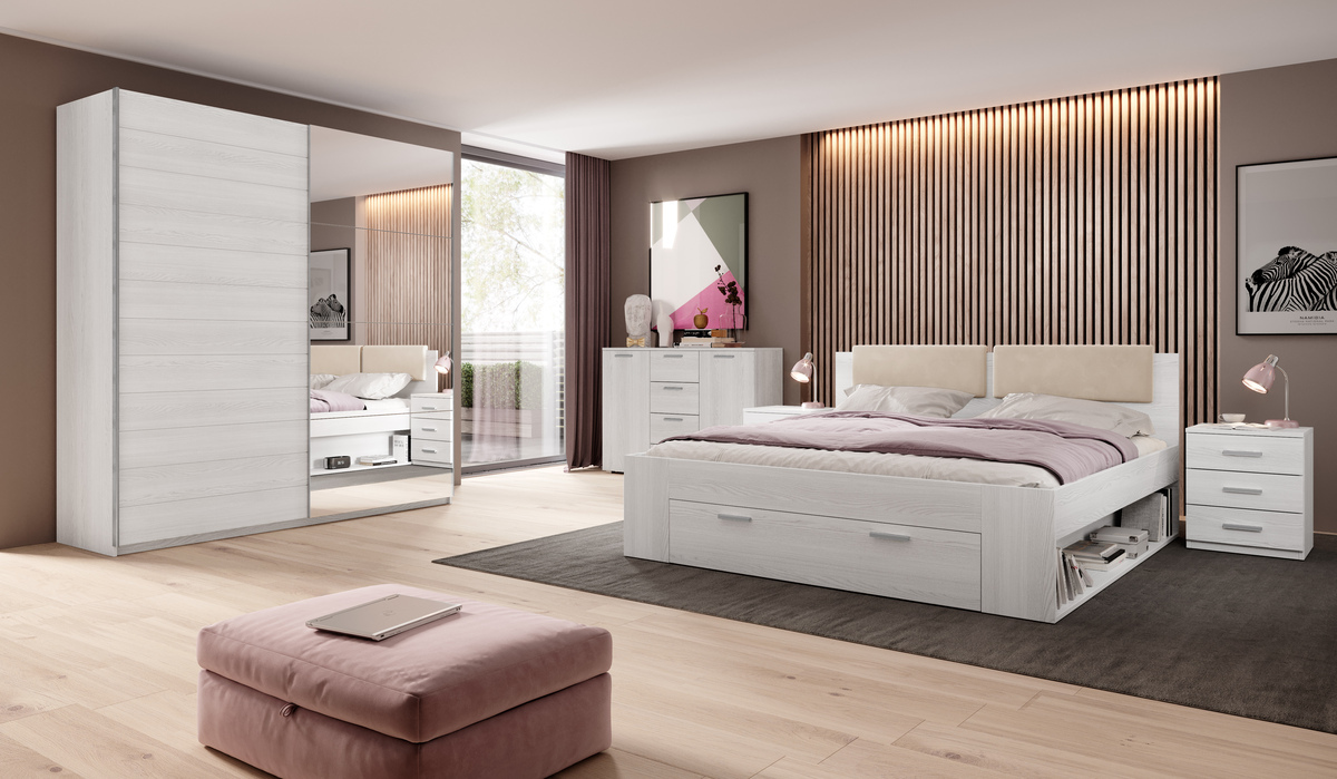 Krevet Levruvu 106 (Beljeni jasen + Bež)