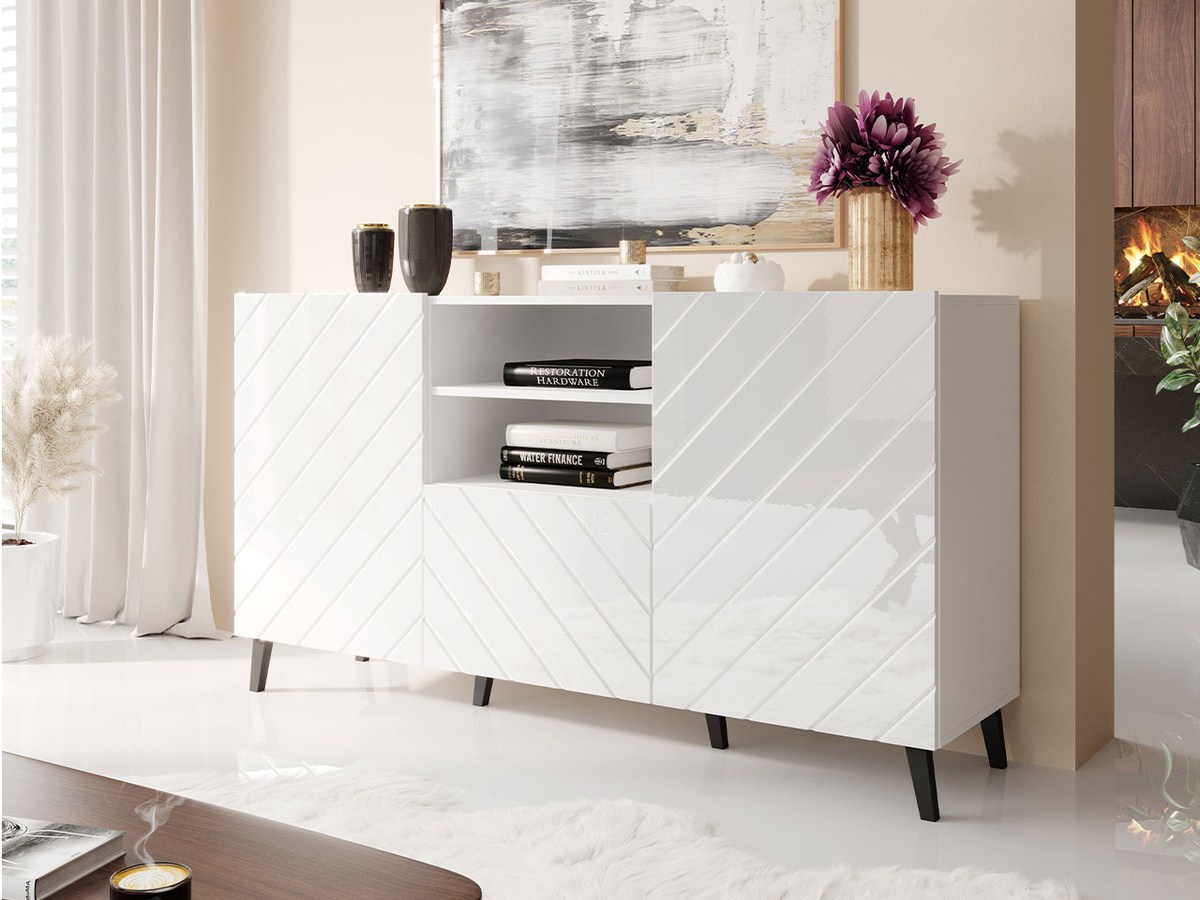 Komoda Charlotte 143 (Belo + Sjajno belo)