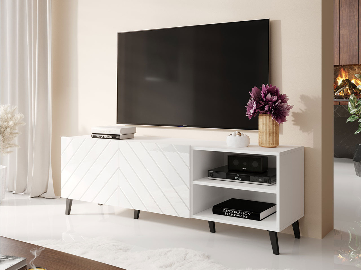 TV komoda Charlotte 144 (Belo + Sjajno belo)