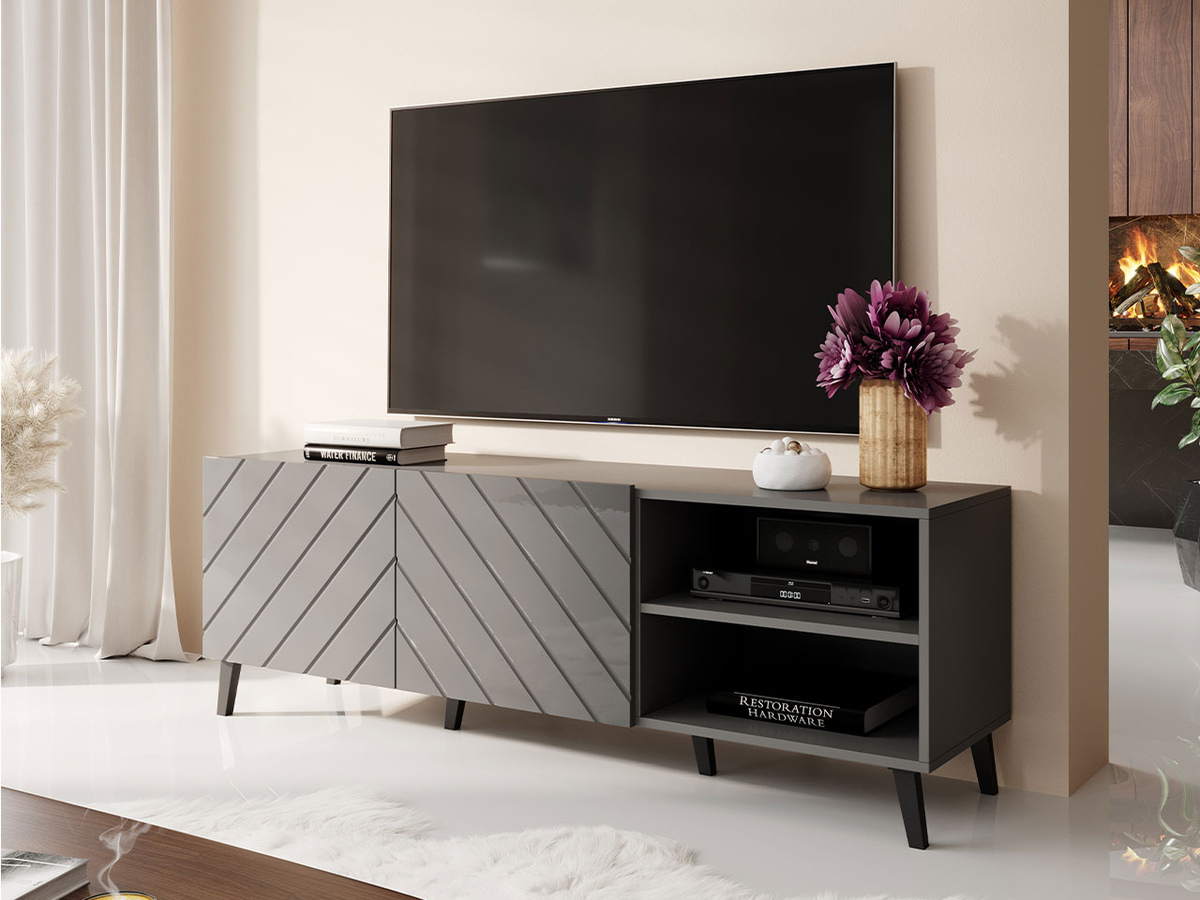 TV komoda Charlotte 144 (Grafit + Sjajni grafit)