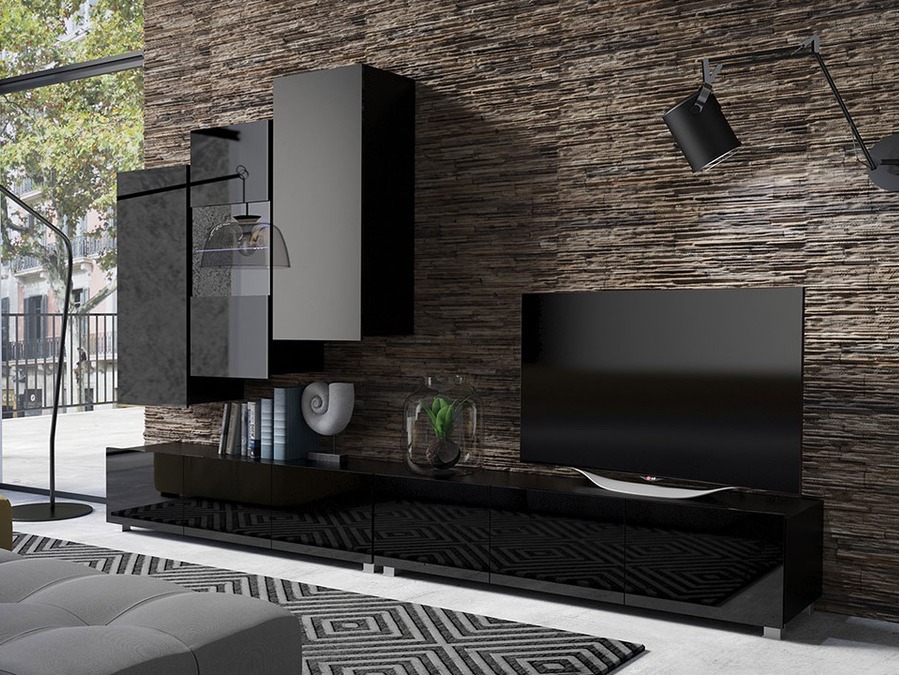 Set za dnevnu sobu Tivdalu 133 (Crno + Crna visoki sjaj)