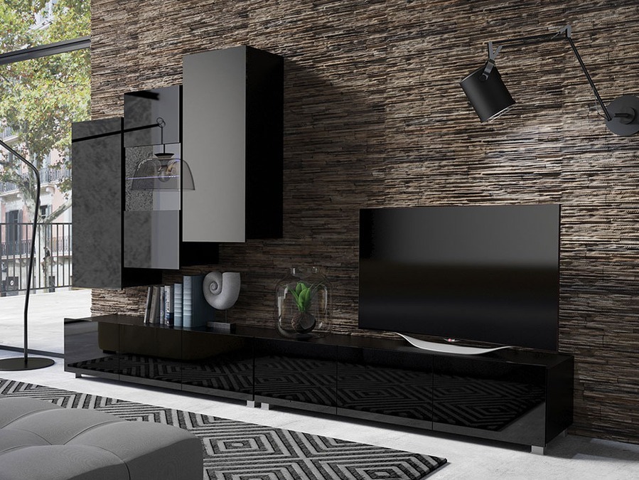 Set za dnevnu sobu Tivdalu 133 (Crno + Crna visoki sjaj)