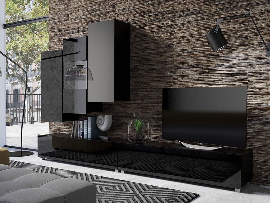 Set za dnevnu sobu Tivdalu 133 (Crno + Crna visoki sjaj)