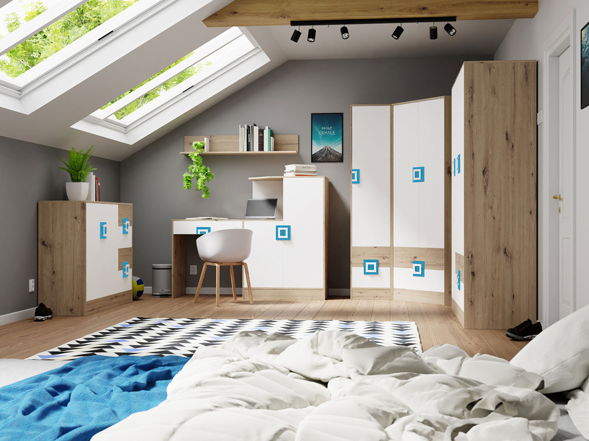 Set nameštaja Tolfere 106 (Svetli javor + Belo + Tirkizna)