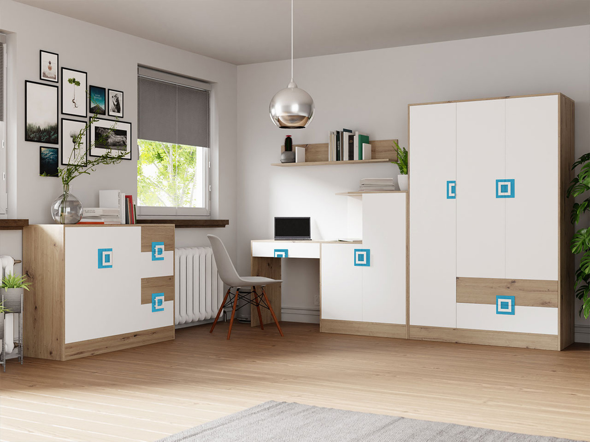 Set nameštaja Tolfere 107 (Svetli javor + Belo + Tirkizna)