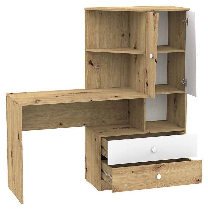 Kancelarijski sto Almira 110 (Zanatski hrast + Belo + Sivo)