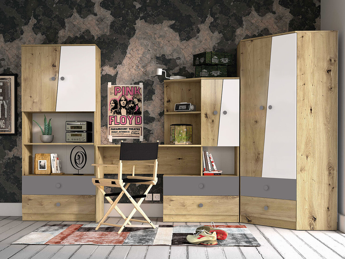 Set nameštaja Almira 116 (Zanatski hrast + Belo + Sivo)