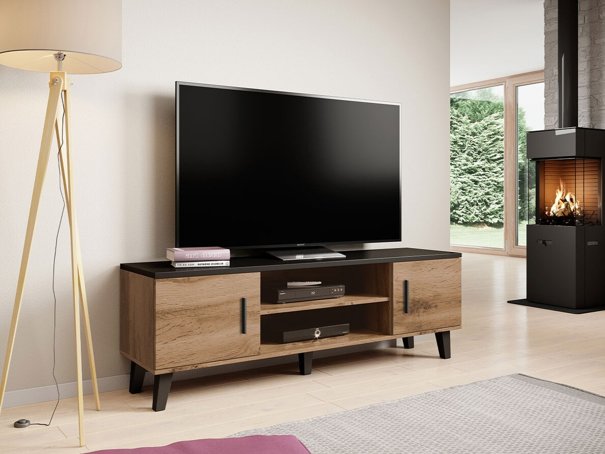 TV komoda Larfloi 108 (Hrast Votan + Crno)