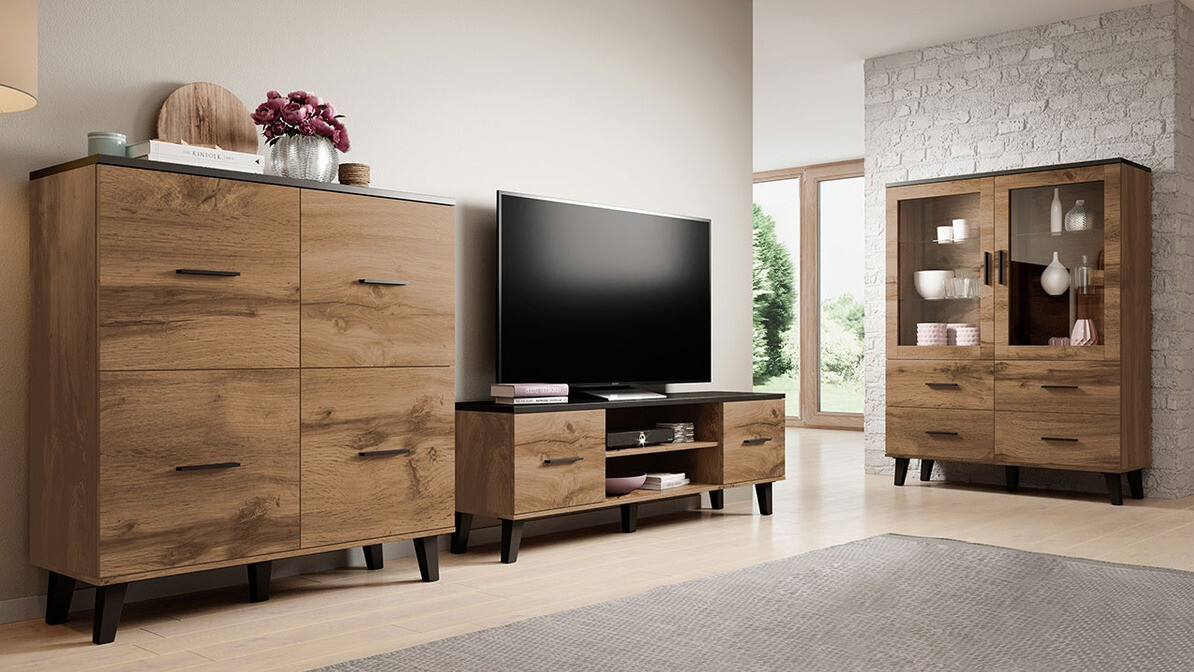 TV komoda Larfloi 108 (Hrast Votan + Crno)
