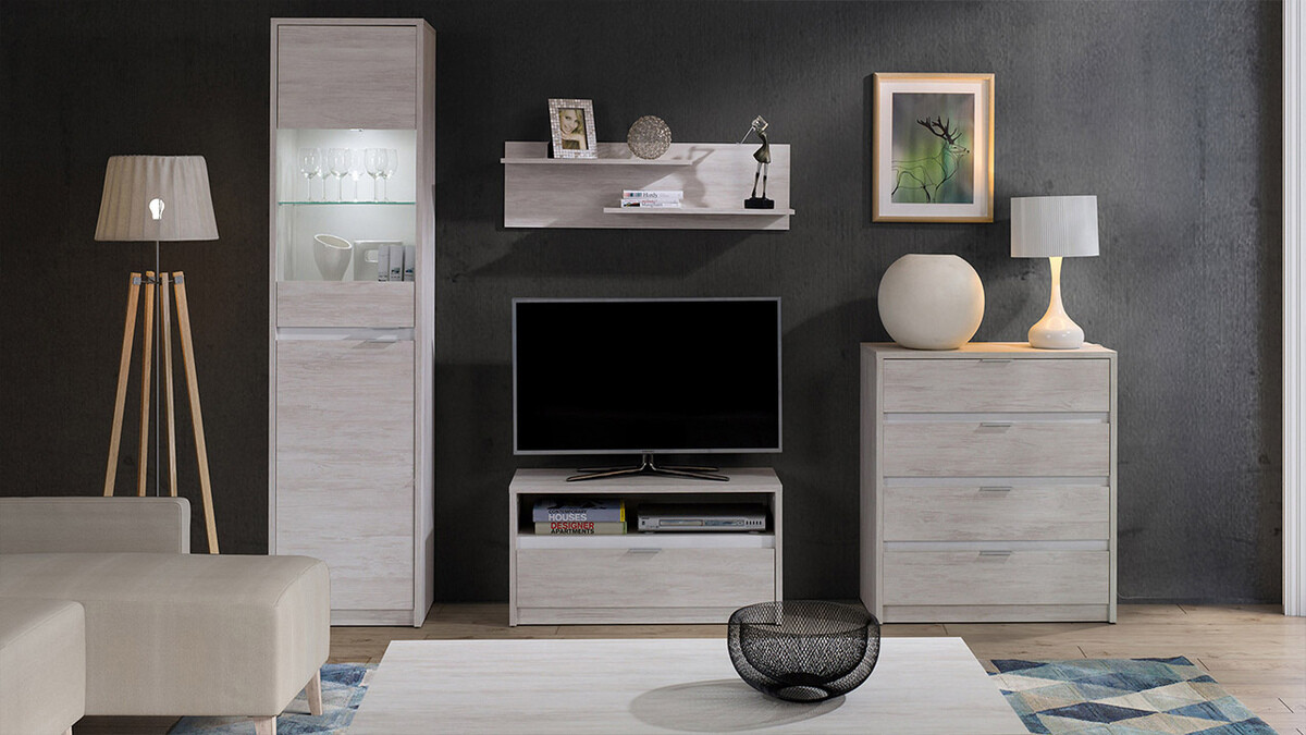 Komoda Fivelbo 102 (Manastirski hrast + Sjajno crna)