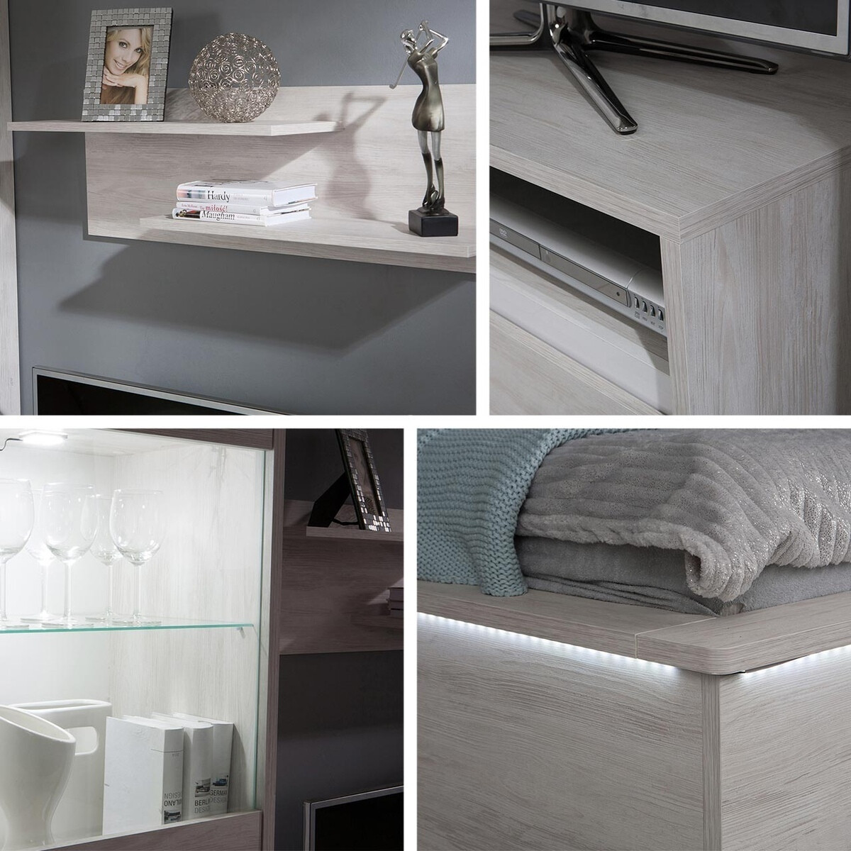 Set za dnevnu sobu Fivelbo 114 (Manastirski hrast + Sjajno crna)