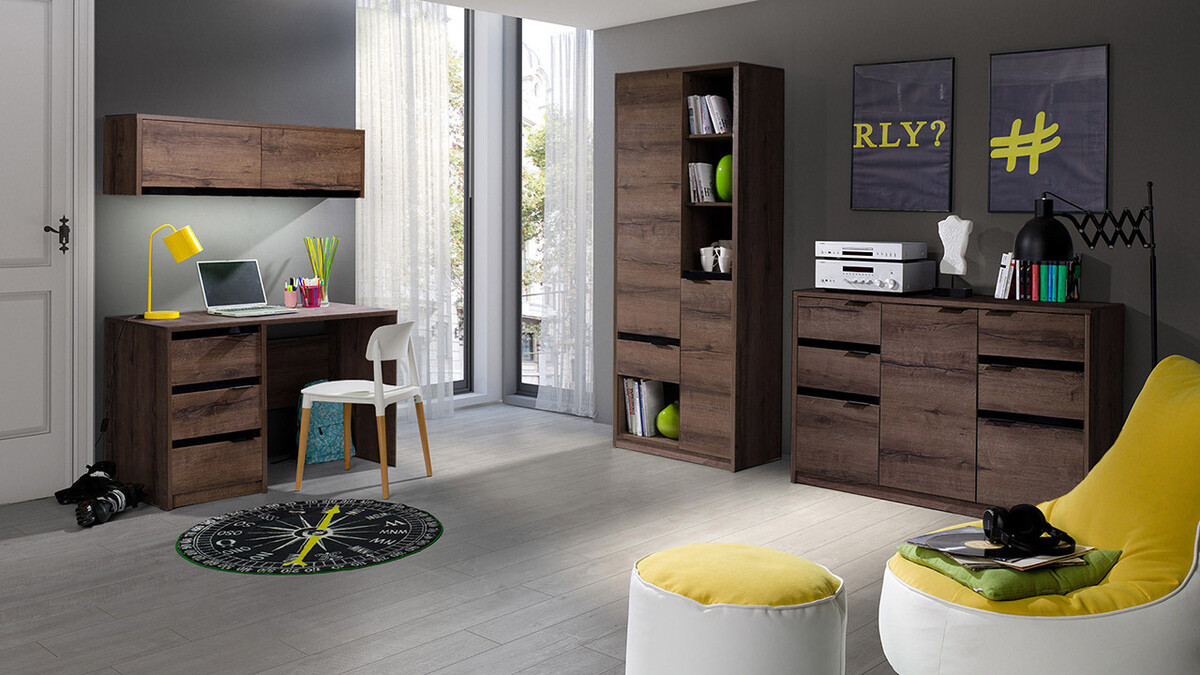 Zidni ormarić Fivelbo 111 (Manastirski hrast + Crna visoki sjaj)