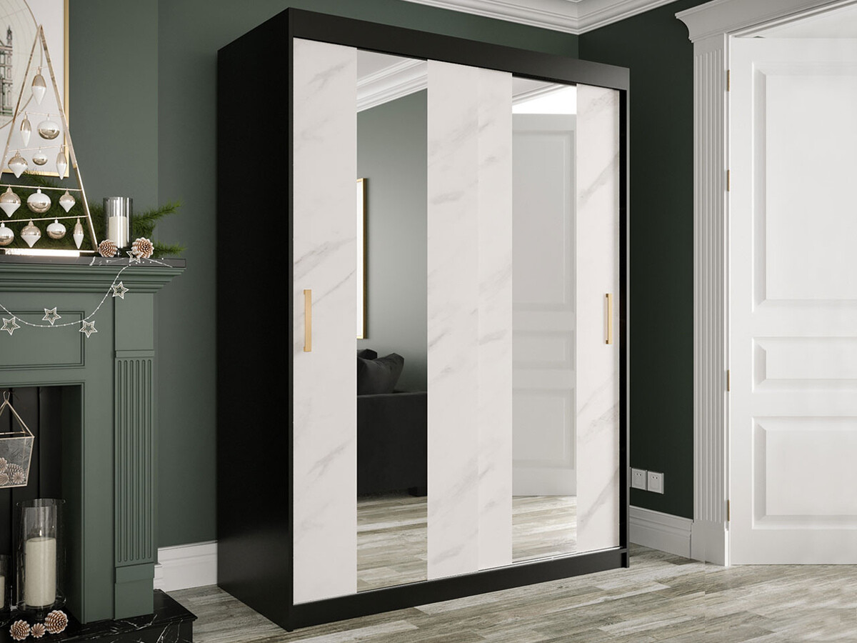 Ormar Hartford 242 (Mat crna + Beli mermer)