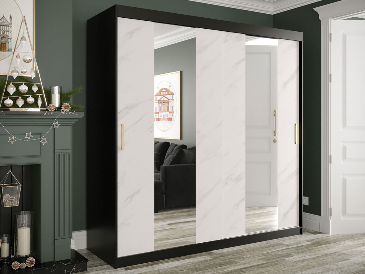 Ormar Hartford 244 (Mat crna + Beli mermer)