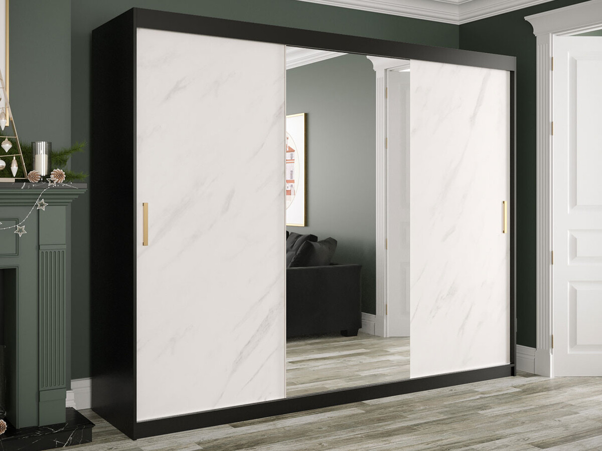 Ormar Hartford 257 (Mat crna + Beli mermer)