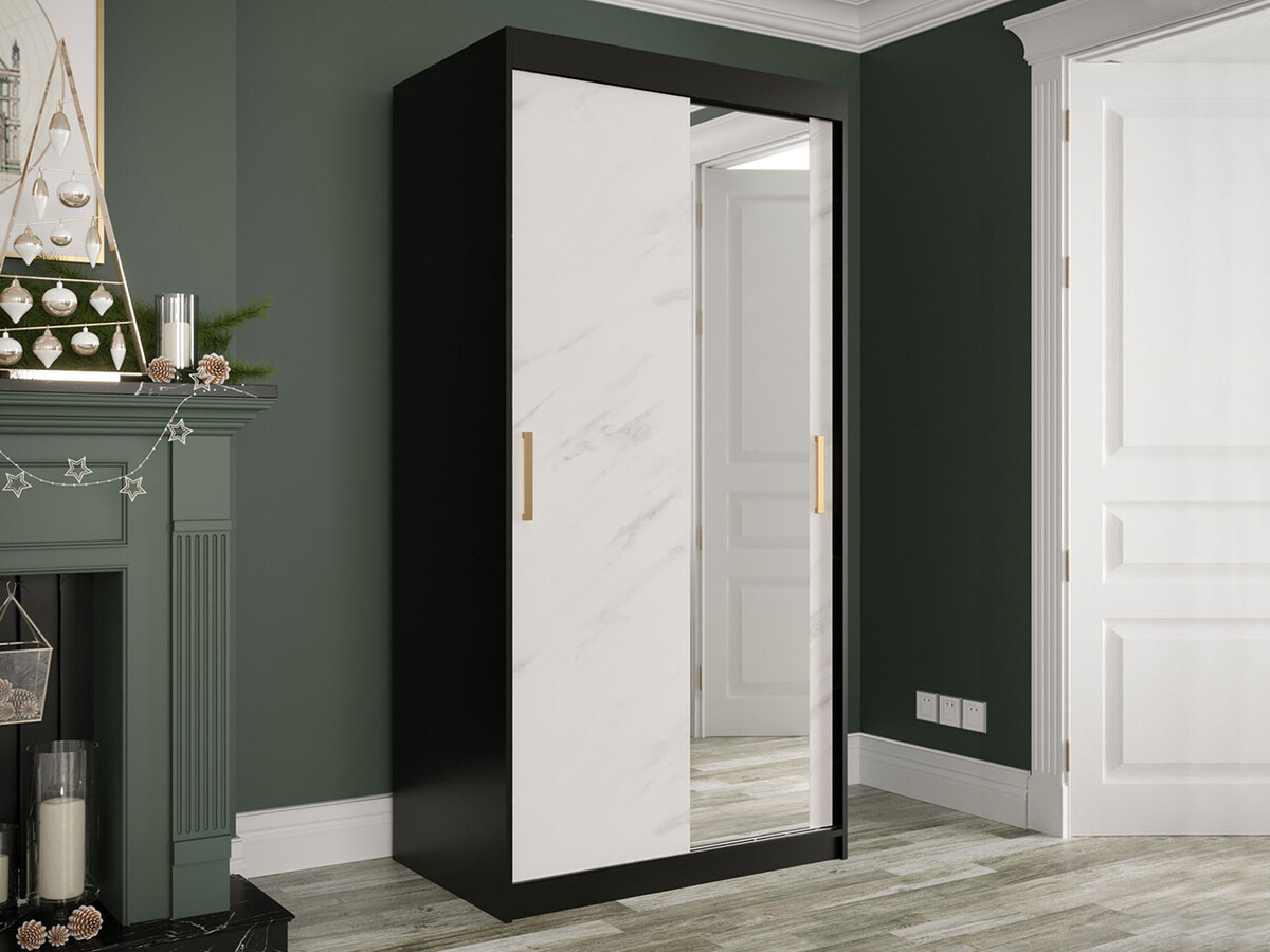 Ormar Hartford 258 (Mat crna + Beli mermer)