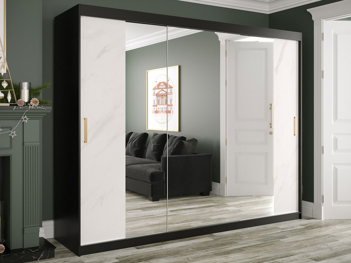 Ormar Hartford 263 (Mat crna + Beli mermer)