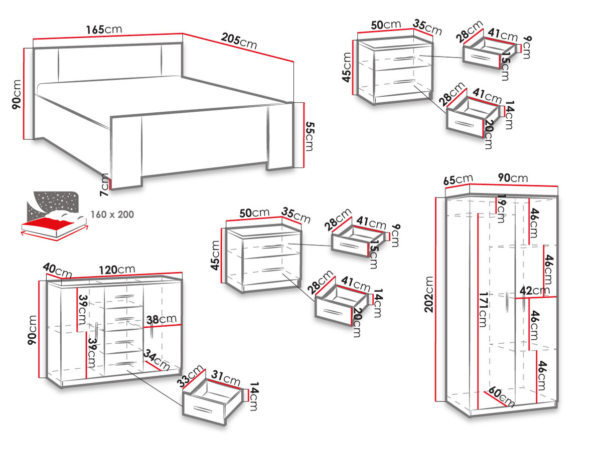 Set spavaća soba Catromi 122 (Belo + Soft Pik 011)