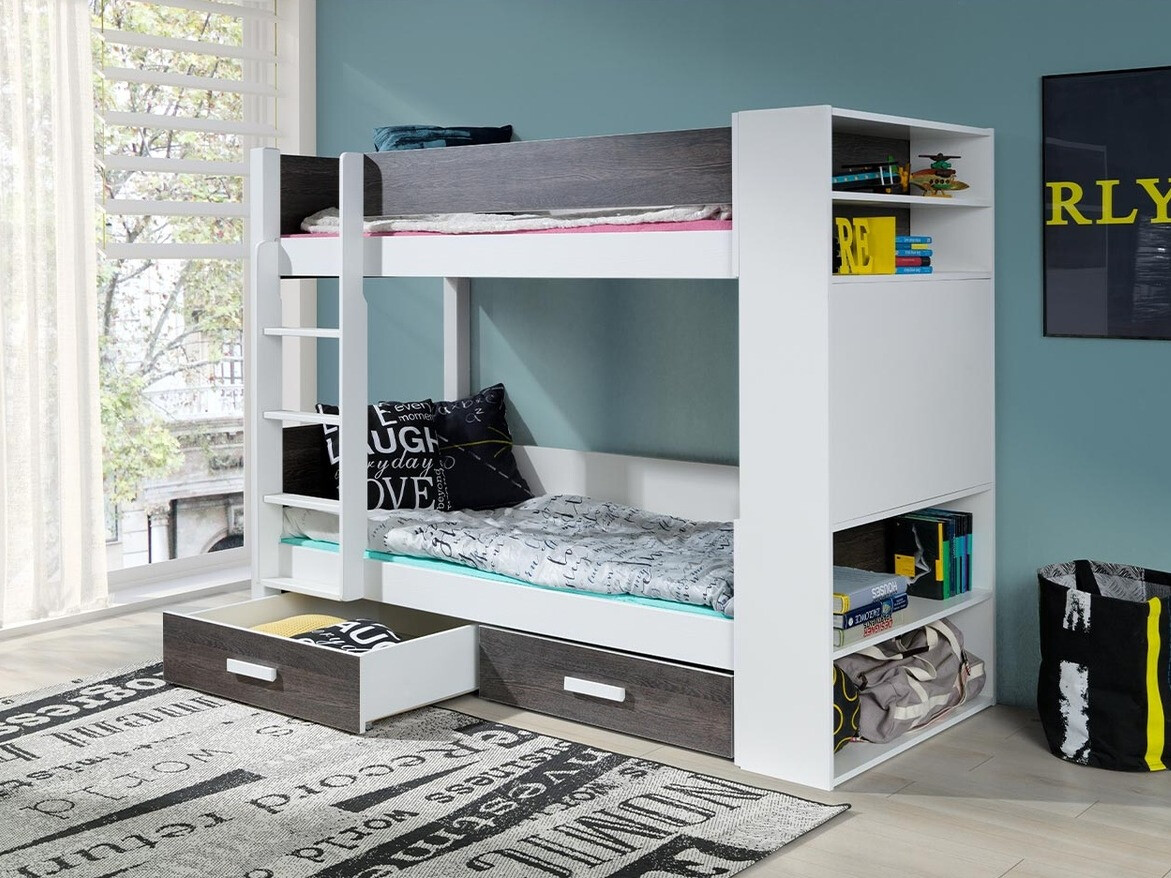 Krevet na sprat Henderson 142 (Belo + Tamno Zebrano)