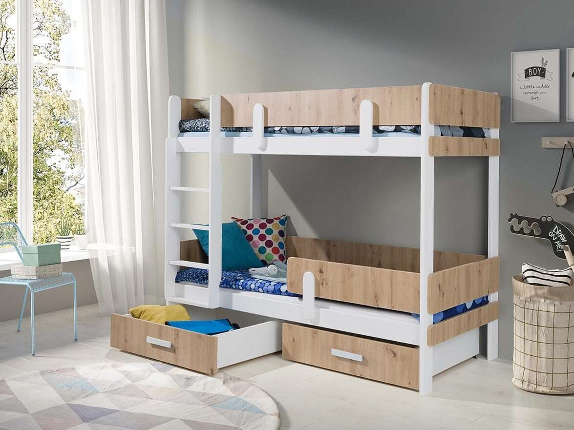 Krevet na sprat Henderson 144 (Belo + Zanatski hrast)