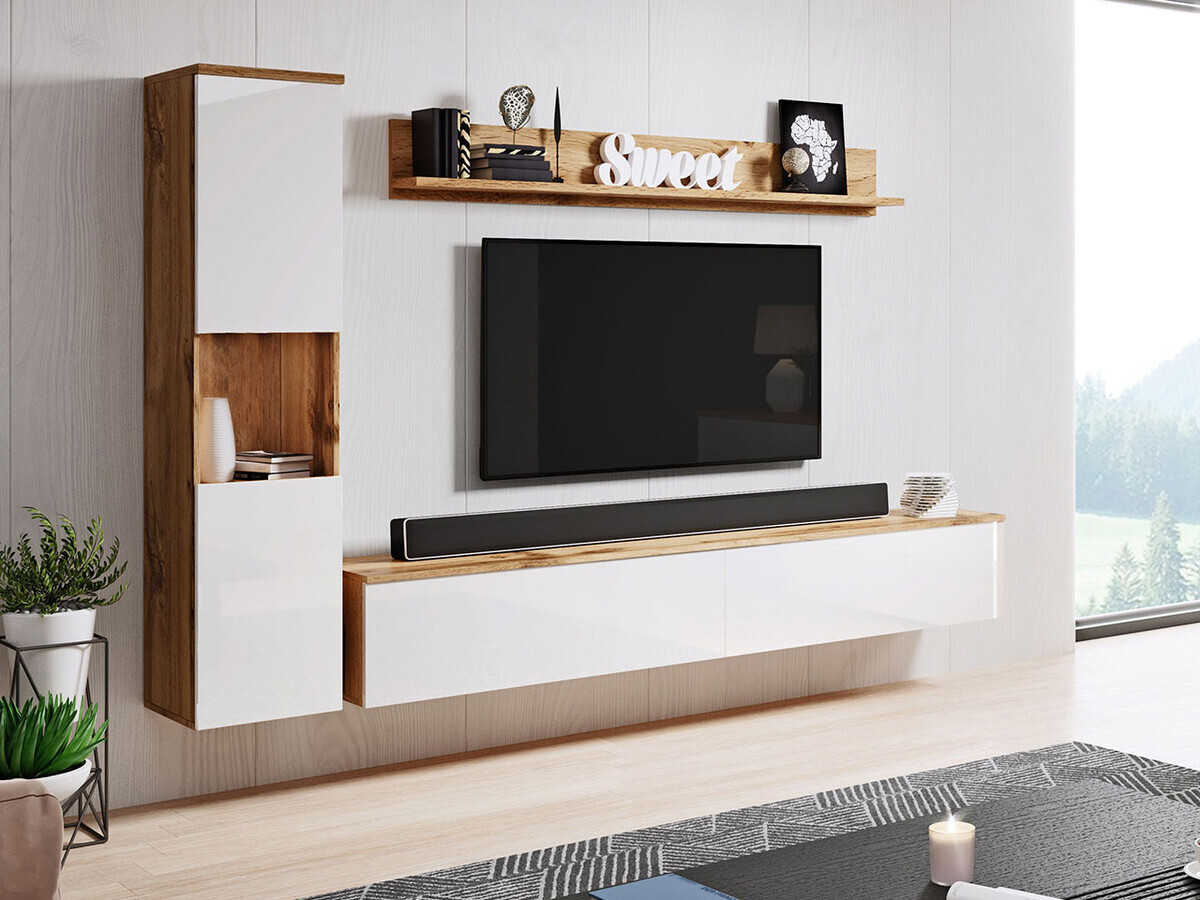 Set za dnevnu sobu Sarasota 130 (Hrast Votan + Sjajno belo)