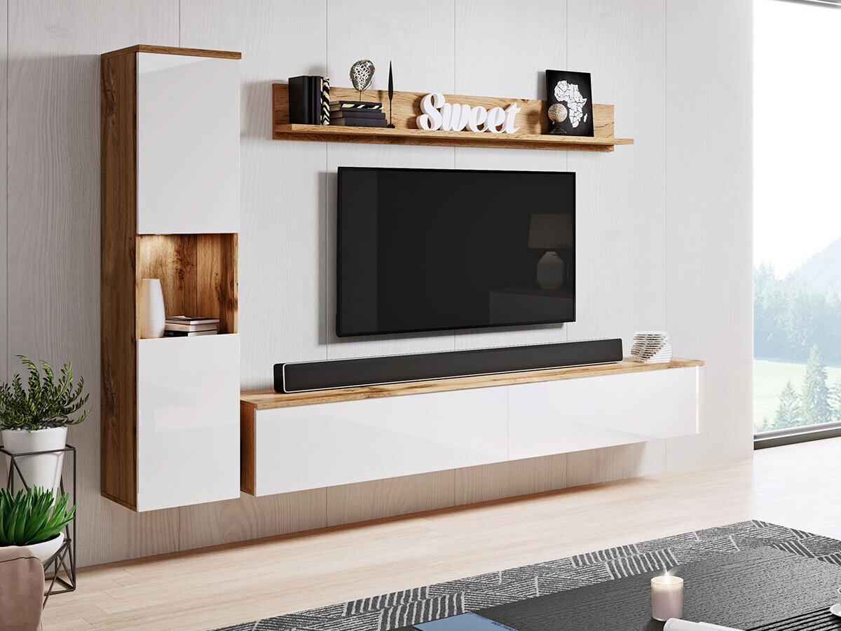 Set za dnevnu sobu Sarasota 130 (Hrast Votan + Sjajno belo)