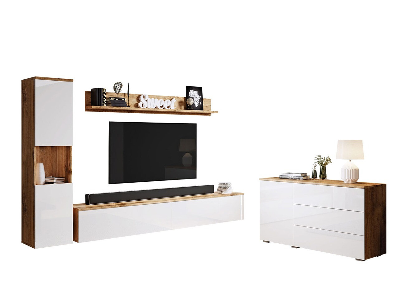 Set za dnevnu sobu Sarasota 132 (Hrast Votan + Sjajno belo)