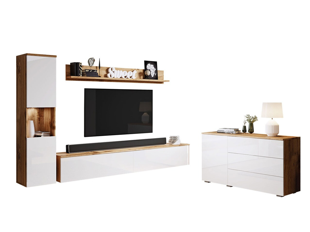 Set za dnevnu sobu Sarasota 132 (Hrast Votan + Sjajno belo)