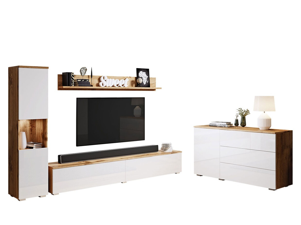 Set za dnevnu sobu Sarasota 132 (Hrast Votan + Sjajno belo)