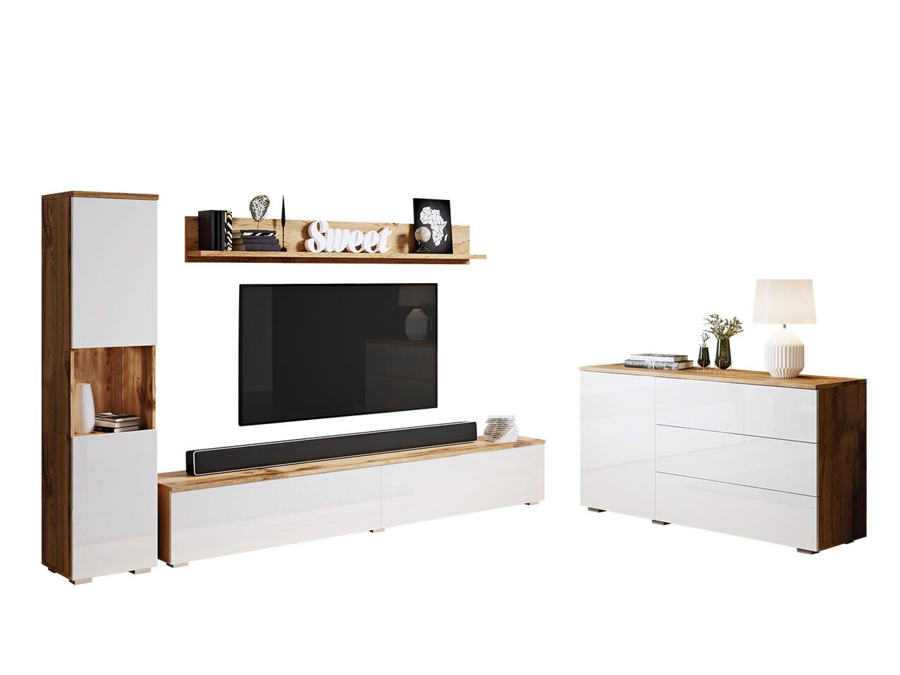 Set za dnevnu sobu Sarasota 132 (Вотан храст + Sjajno belo)