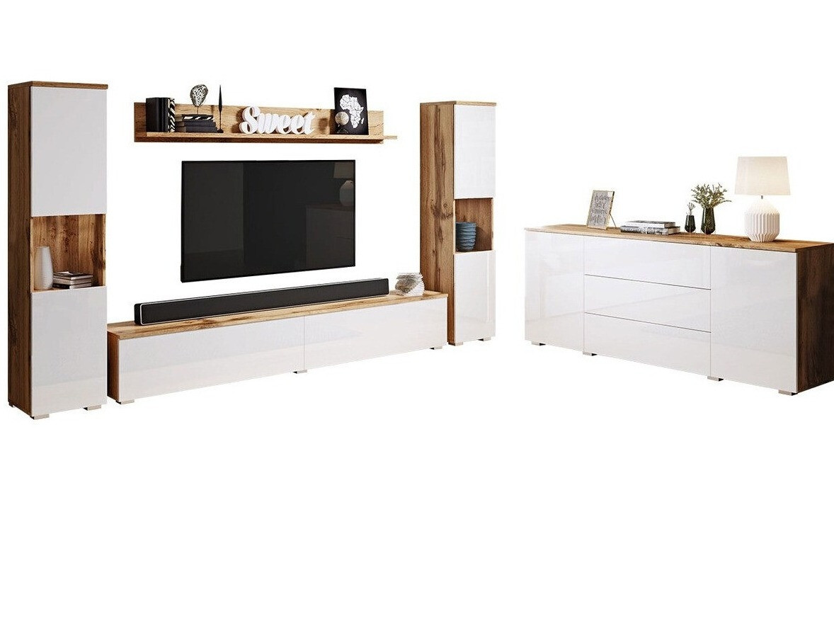 Set za dnevnu sobu Sarasota 133 (Hrast Votan + Sjajno belo)