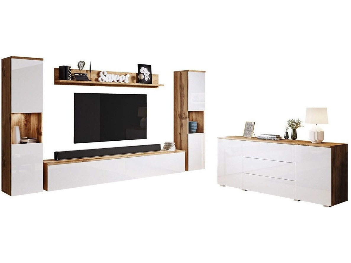 Set za dnevnu sobu Sarasota 133 (Hrast Votan + Sjajno belo)