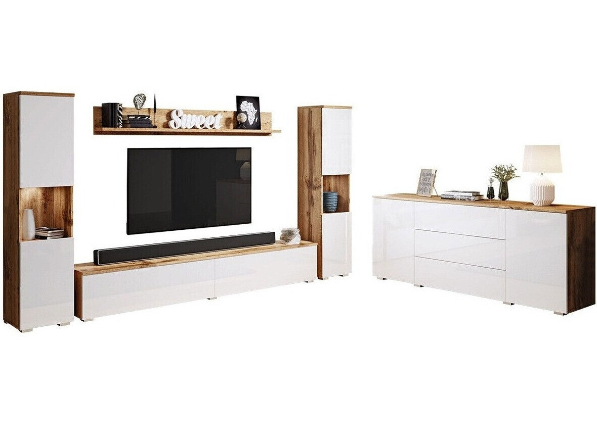 Set za dnevnu sobu Sarasota 133 (Hrast Votan + Sjajno belo)